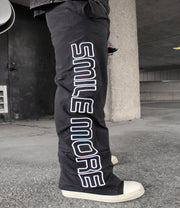 Smile More Nylon Pants - Black