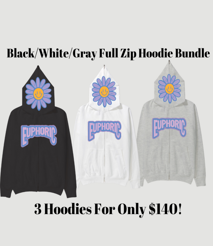 Black/White/Gray Full Zip Hoodie Bundle