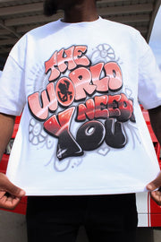 "The World Needs You" Airbrush Tee - Red