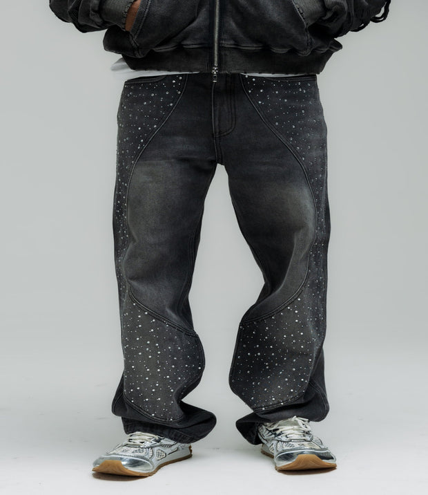 Black Rhinestone Denim