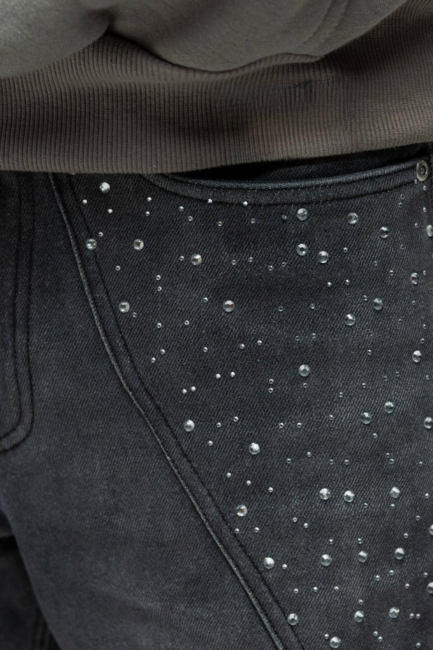 Black Rhinestone Denim