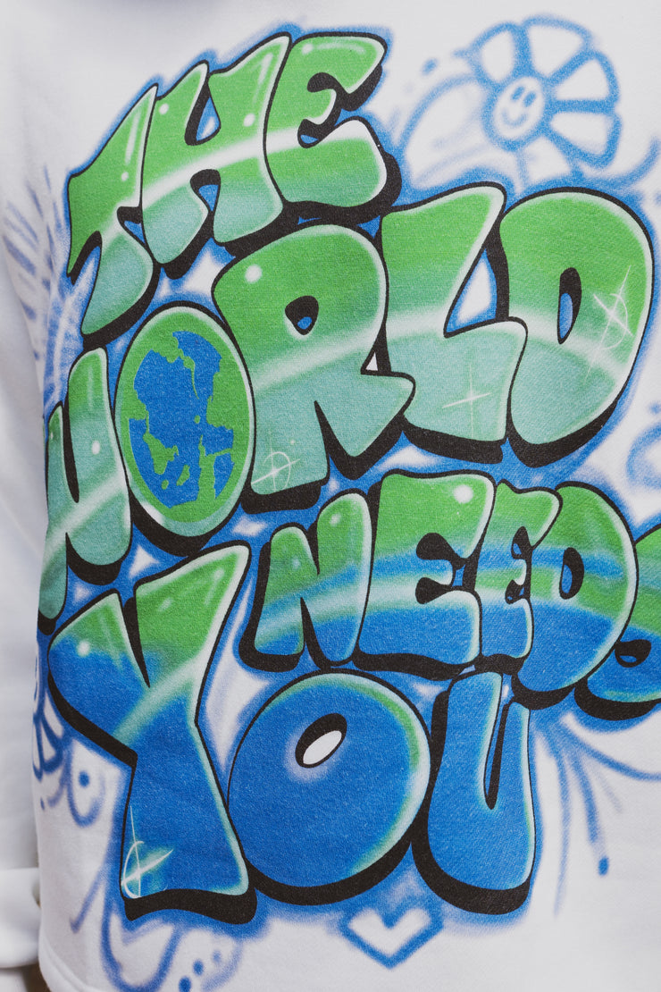 "The World Needs You" Airbrush Hoodie - White