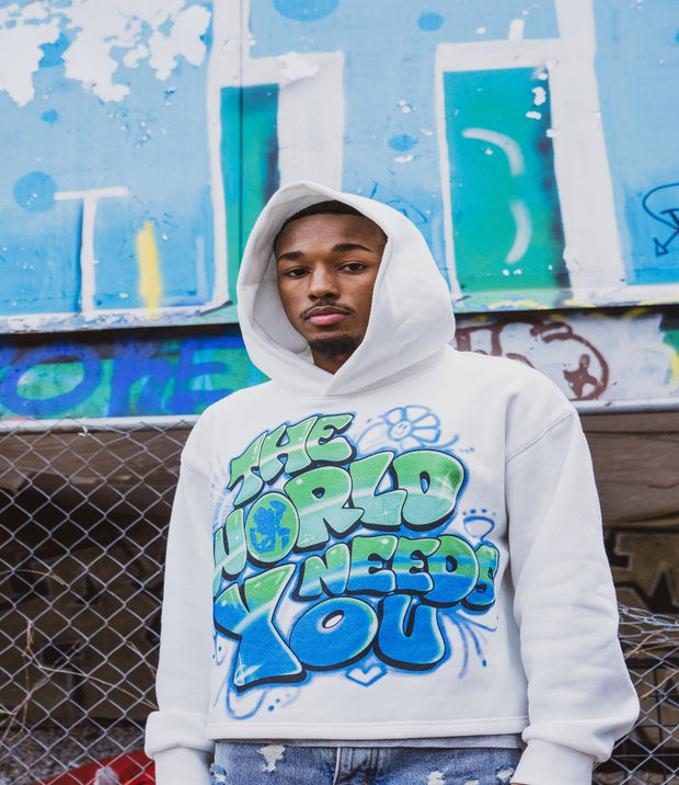 "The World Needs You" Airbrush Hoodie - White