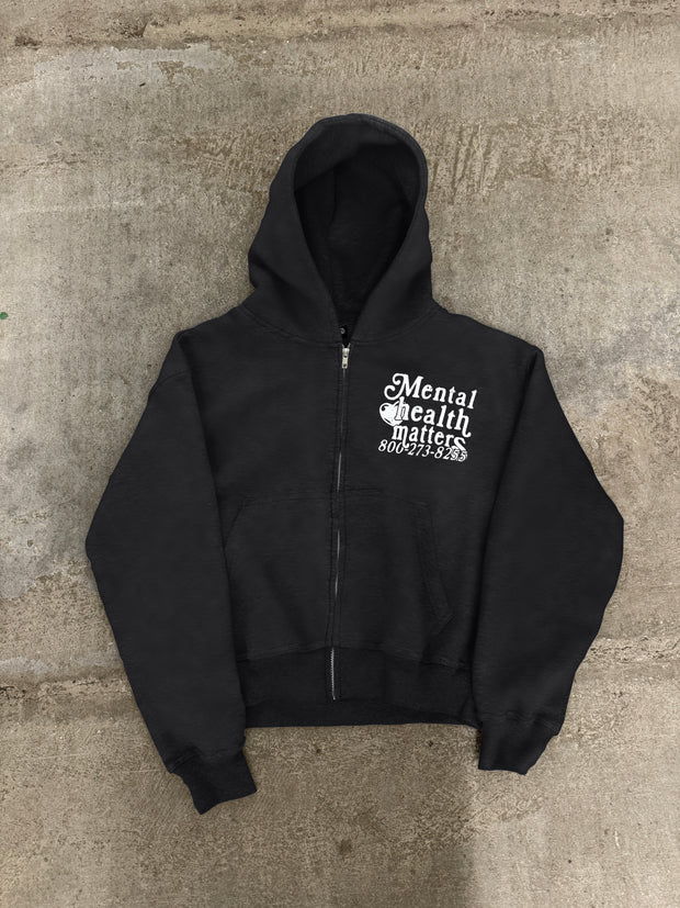 Double Print Mental Health Matters Zip Up - Black