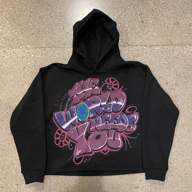 "The World Needs You" Airbrush Hoodie - Black